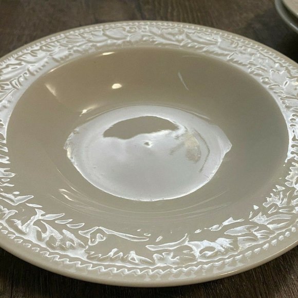 Sango Garland 8.7/8” Wide Rim Soup Bowl Embossed Scrolls & Floral Set of 4 - Picture 1 of 7